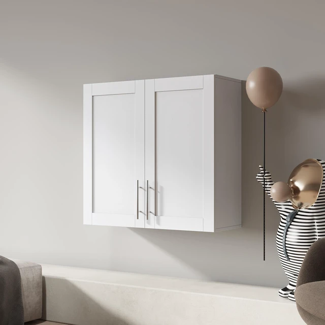 Alt view image 2 of 7 - Stackable Wall Mounted Storage Cabinet, 11.81 "D x 31.50"W x 29.92 "H, White