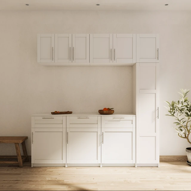 Alt view image 2 of 7 - Stackable Wall Mounted Storage Cabinet, 15.75 "D x 35.43" W x 19.69 "H, White