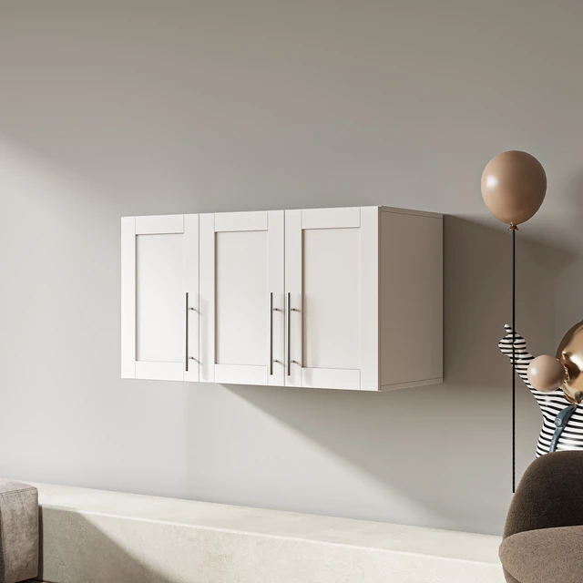 Alt view image 6 of 7 - Stackable Wall Mounted Storage Cabinet, 15.75 "D x 35.43" W x 19.69 "H, White