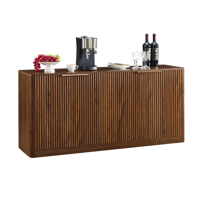 Alt view image 7 of 7 - 59-inch modern wavy sideboard, curved contour design storage cabinet, 4-door cabinet with storage function, suitable for kitchen/bedroom/living room, Walnut, 59.0"L x 15.7"W x 27.7"H