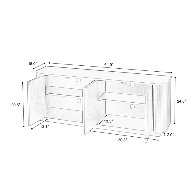 Alt view image 5 of 7 - Sideboard Storage Cabinet TV Stand with wave pattern Buffet Cabinet Wooden Vertical Striped Cabinet for Kitchen/Bedroom/Entryway. Black, 64''W x 15''D x 24''H.