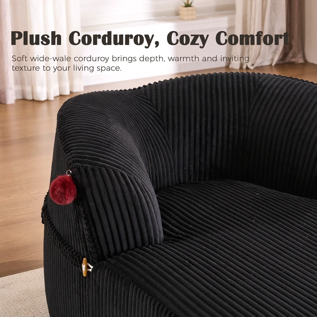 Alt view image 3 of 7 - Chaise Lounge Chair with 2 Neck Pillows, Curved Upholstered Accent Chair, Wide-Wale Corduroy Comfy Reading Chair, No Assembly Required, Modern Lounge Seating for Living Room, Bedroom & Apartment