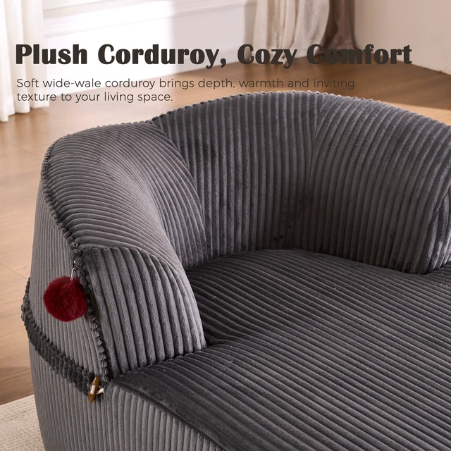 Alt view image 3 of 7 - Chaise Lounge Chair with 2 Neck Pillows, Curved Upholstered Accent Chair, Wide-Wale Corduroy Comfy Reading Chair, No Assembly Required, Modern Lounge Seating for Living Room, Bedroom & Apartment