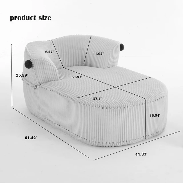 Alt view image 7 of 7 - Chaise Lounge Chair with 2 Neck Pillows, Curved Upholstered Accent Chair, Wide-Wale Corduroy Comfy Reading Chair, No Assembly Required, Modern Lounge Seating for Living Room, Bedroom & Apartment
