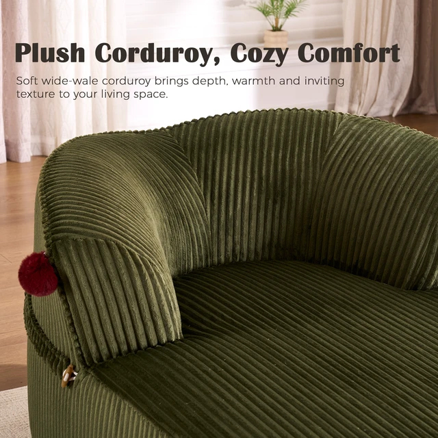 Alt view image 3 of 7 - Chaise Lounge Chair with 2 Neck Pillows, Curved Upholstered Accent Chair, Wide-Wale Corduroy Comfy Reading Chair, No Assembly Required, Modern Lounge Seating for Living Room, Bedroom & Apartment