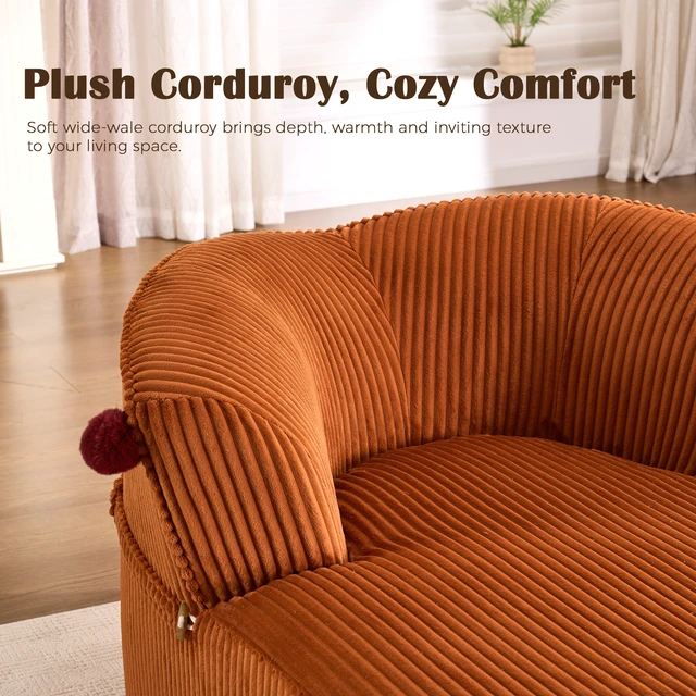 Alt view image 3 of 7 - Chaise Lounge Chair with 2 Neck Pillows, Curved Upholstered Accent Chair, Wide-Wale Corduroy Comfy Reading Chair, No Assembly Required, Modern Lounge Seating for Living Room, Bedroom & Apartment