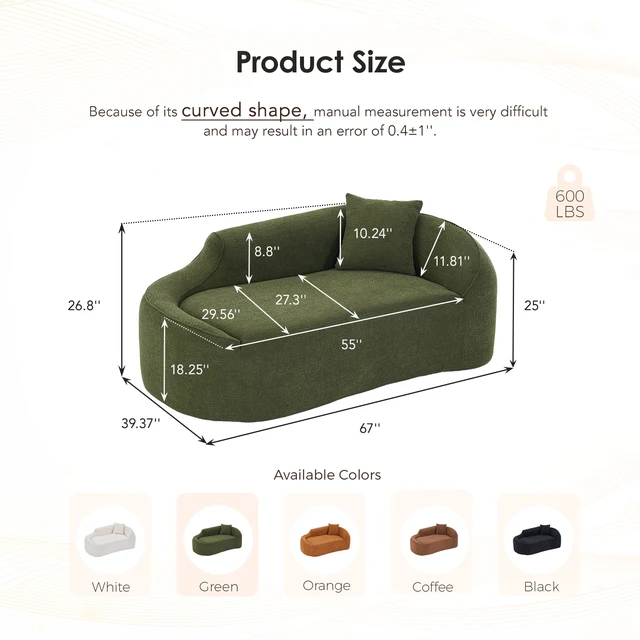 Alt view image 2 of 7 - Old Sku: W2231P401728 Compression Curved Chaise Longue Chair Indoor, Modern Chenille Couch with Deep Seat Sofa Bed with 1 Pillow, Sleeper Sofa Couch for Living Room, Bedroom, Apartment, Green