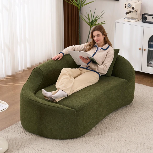 Main image of Old Sku: W2231P401728 Compression Curved Chaise Longue Chair Indoor, Modern Chenille Couch with Deep Seat Sofa Bed with 1 Pillow, Sleeper Sofa Couch for Living Room, Bedroom, Apartment, Green