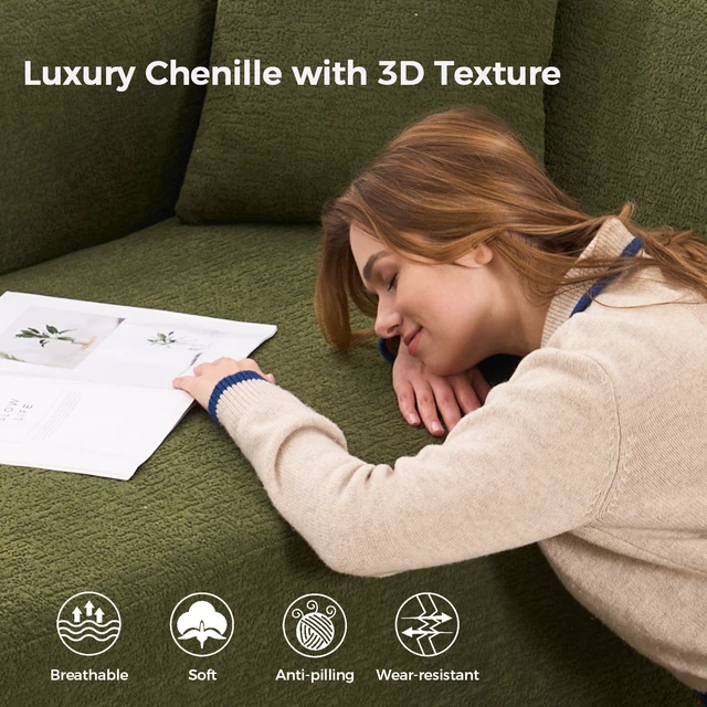 Alt view image 7 of 7 - Old Sku: W2231P401728 Compression Curved Chaise Longue Chair Indoor, Modern Chenille Couch with Deep Seat Sofa Bed with 1 Pillow, Sleeper Sofa Couch for Living Room, Bedroom, Apartment, Green