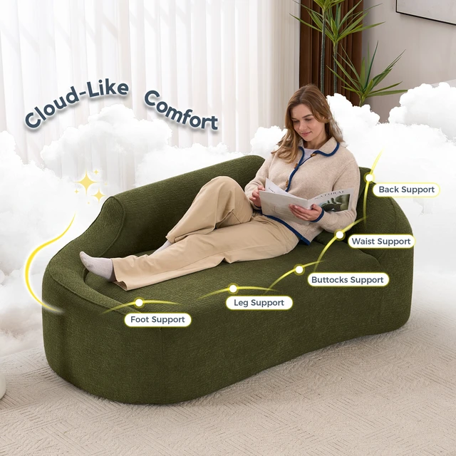 Alt view image 3 of 7 - Old Sku: W2231P401728 Compression Curved Chaise Longue Chair Indoor, Modern Chenille Couch with Deep Seat Sofa Bed with 1 Pillow, Sleeper Sofa Couch for Living Room, Bedroom, Apartment, Green