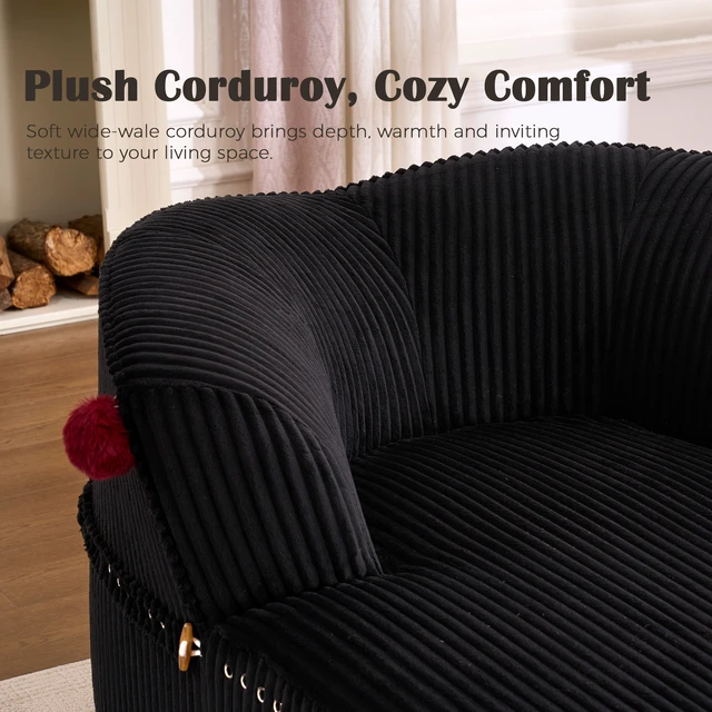 Alt view image 3 of 7 - Chaise Lounge Chair with 2 Neck Pillows, Curved Upholstered Accent Chair, Wide-Wale Corduroy Comfy Reading Chair, No Assembly Required, Modern Lounge Seating for Living Room, Bedroom & Apartment