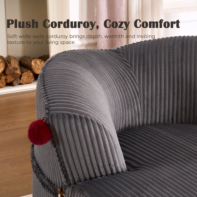 Alt view image 3 of 7 - Chaise Lounge Chair with 2 Neck Pillows, Curved Upholstered Accent Chair, Wide-Wale Corduroy Comfy Reading Chair, No Assembly Required, Modern Lounge Seating for Living Room, Bedroom & Apartment