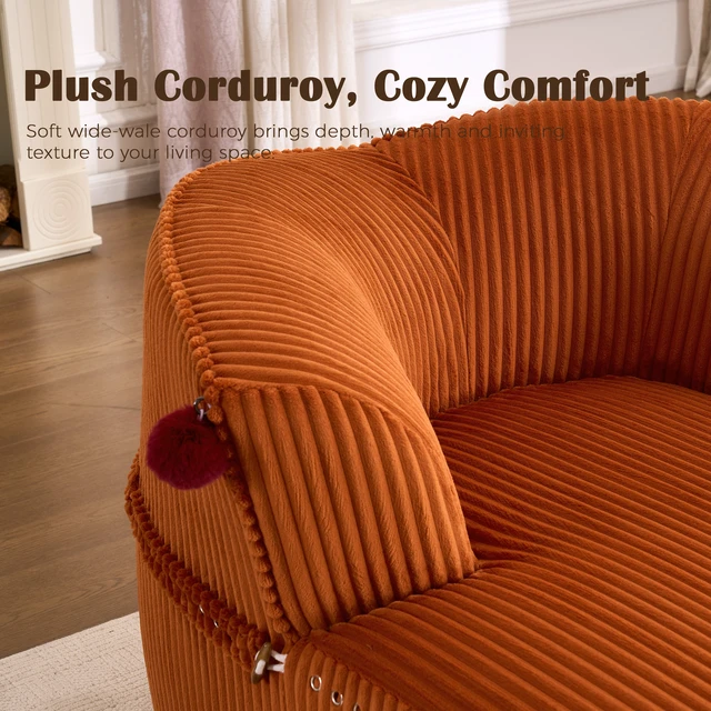 Alt view image 3 of 7 - Chaise Lounge Chair with 2 Neck Pillows, Curved Upholstered Accent Chair, Wide-Wale Corduroy Comfy Reading Chair, No Assembly Required, Modern Lounge Seating for Living Room, Bedroom & Apartment