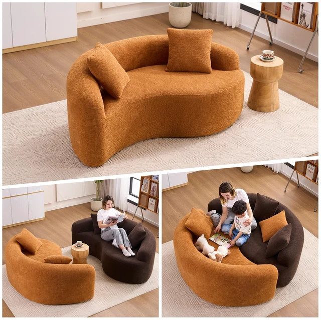 Main image of LY-042 S-Curved Chenille Sectional Sofa: Dual-Depth (21.3" & 26.8"), Orange, No Assembly, Compact for Small Spaces, 400 lbs, 66.9" L