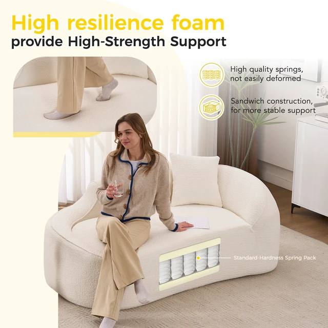 Alt view image 4 of 7 - Curved Chaise Lounge Chair Indoor, Modern Chenille Sofa Couch with Deep Seat Sofa Bed with 1 Pillow, No Assembly Required, Sleeper Sofa Couch for Living Room, Bedroom, Apartment, Office