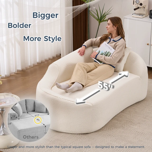 Alt view image 6 of 7 - Curved Chaise Lounge Chair Indoor, Modern Chenille Sofa Couch with Deep Seat Sofa Bed with 1 Pillow, No Assembly Required, Sleeper Sofa Couch for Living Room, Bedroom, Apartment, Office