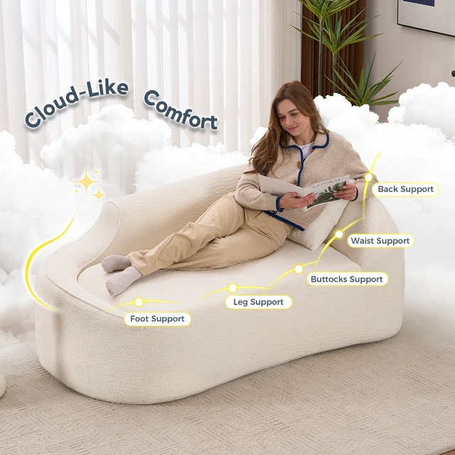 Alt view image 3 of 7 - Curved Chaise Lounge Chair Indoor, Modern Chenille Sofa Couch with Deep Seat Sofa Bed with 1 Pillow, No Assembly Required, Sleeper Sofa Couch for Living Room, Bedroom, Apartment, Office