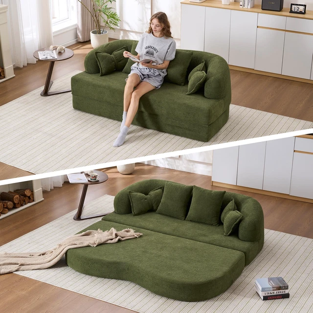 Main image of (Old sku: W2231P392102) 2-in-1 Foldable Sofa Bed,70 Inch Folding Boneless Couch Convertible Compressed Sleeper Sofabed, 4 Pillows for Living Room Apartment,Green