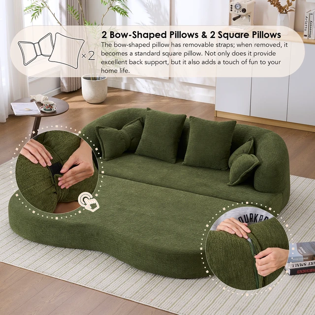 Alt view image 4 of 7 - (Old sku: W2231P392102) 2-in-1 Foldable Sofa Bed,70 Inch Folding Boneless Couch Convertible Compressed Sleeper Sofabed, 4 Pillows for Living Room Apartment,Green