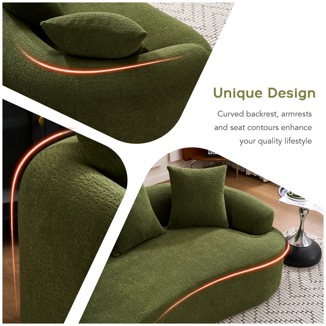 Alt view image 4 of 5 - (Old Sku:W2231P292604) Compression Loveseat Sofa, Curved Modern Styles Sofa for Small Spaces & Apartments, 30D Chenille No-Assembly,3 Throw Pillows. Green.