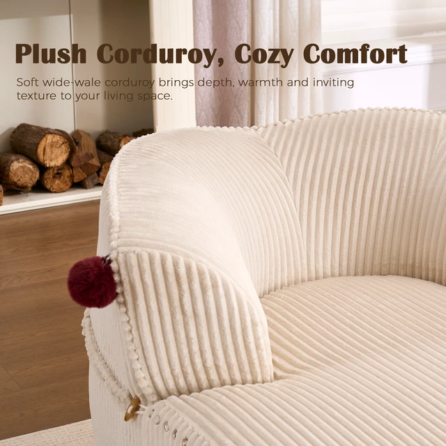 Alt view image 3 of 7 - Chaise Lounge Chair with 2 Neck Pillows, Curved Upholstered Accent Chair, Wide-Wale Corduroy Comfy Reading Chair, No Assembly Required, Modern Lounge Seating for Living Room, Bedroom & Apartment