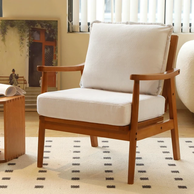 Main image of Cute Accent Chair with Solid Wood Frame, Living Room Chair with Soft Fabric Cushion, Cozy Bedroom Chair, Comfy Armchair Reading Chair for Apartment, Waiting Room, Balcony (White)