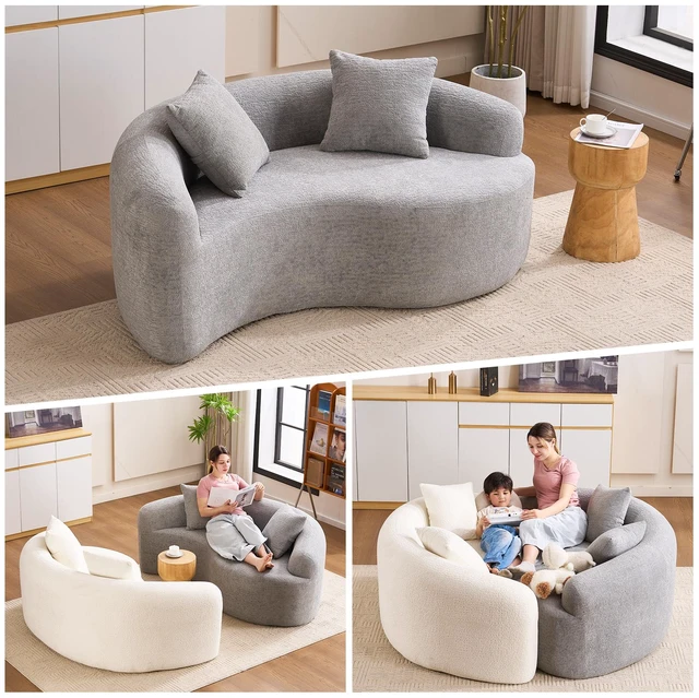 Main image of LY-042 S-Curved Dual-Depth(21.3"/26.8") Loveseat, Full Compression Sponge Sofa Light Grey, Chenille Modular for Small Apartments,400 lbs 66.9"L