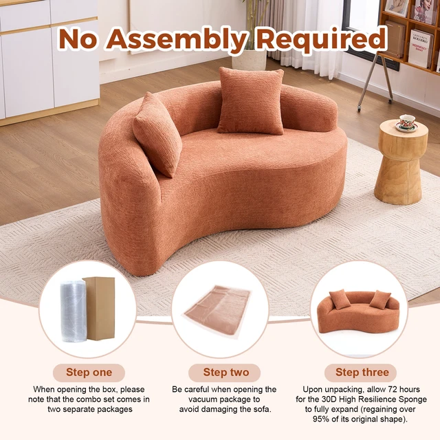 Alt view image 4 of 6 - LY-042 S-Curved Chenille Sectional Sofa: Dual-Depth (21.3" & 26.8"), Coral Pink, No Assembly, Compact for Small Spaces, 400 lbs, 66.9" L