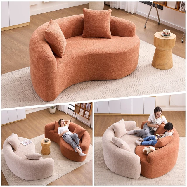 Main image of LY-042 S-Curved Chenille Sectional Sofa: Dual-Depth (21.3" & 26.8"), Coral Pink, No Assembly, Compact for Small Spaces, 400 lbs, 66.9" L