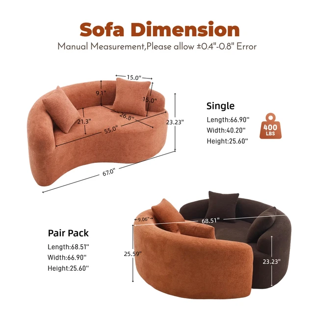 Alt view image 2 of 6 - LY-042 S-Curved Chenille Sectional Sofa: Dual-Depth (21.3" & 26.8"), Coral Pink, No Assembly, Compact for Small Spaces, 400 lbs, 66.9" L