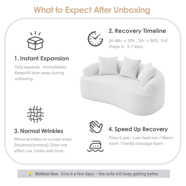 Alt view image 6 of 7 - Old Sku: W2231P261287 LY-025S Curved Loveseat White Full Compression Sponge Sofa, 30D Chenille No-Assembly Compact Sofa for Small Spaces & Apartments, 65"L, 300 lbs, 3 Pillows