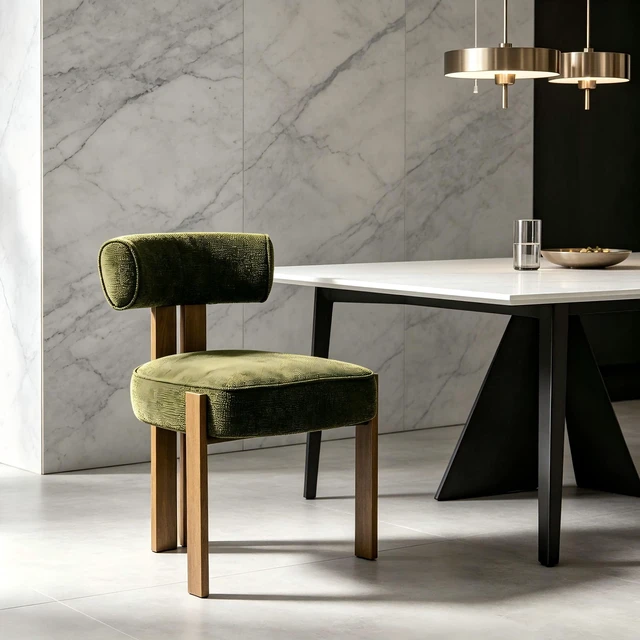 Main image of Modern Fabric Dining Chair, Upholstered Armless Side Chair with Natural Wooden Finished Metal Frame, No Assembly Required Artistic Curved Backrest Accent Chair for Dining Room, Living Room,Kitchen,1pc