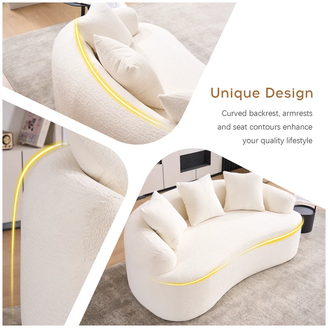 Alt view image 3 of 7 - Old Sku: W2231P261287 LY-025S Curved Loveseat White Full Compression Sponge Sofa, 30D Chenille No-Assembly Compact Sofa for Small Spaces & Apartments, 65"L, 300 lbs, 3 Pillows