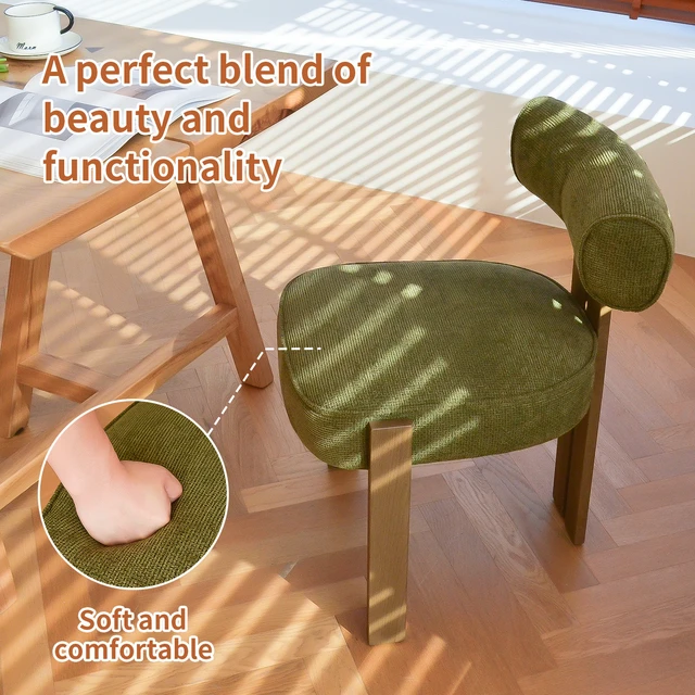 Alt view image 6 of 7 - Modern Fabric Dining Chair, Upholstered Armless Side Chair with Natural Wooden Finished Metal Frame, No Assembly Required Artistic Curved Backrest Accent Chair for Dining Room, Living Room,Kitchen,1pc