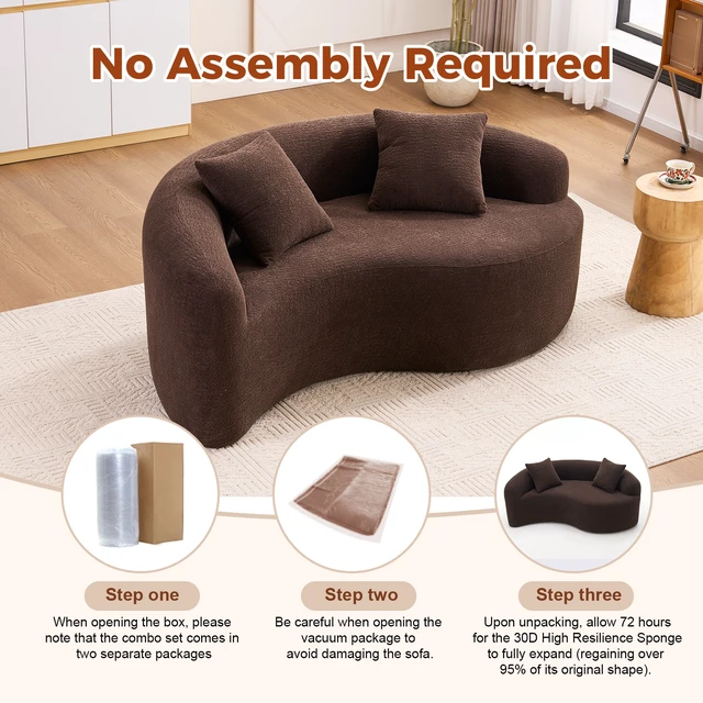 Alt view image 5 of 6 - Old Sku: W2231P329732 Full Compression Sponge Loveseat, S-Curved Dual-Depth Sofa, Brown Chenille Modular for Small Spaces & Meditation, 400 lbs 66.9"L