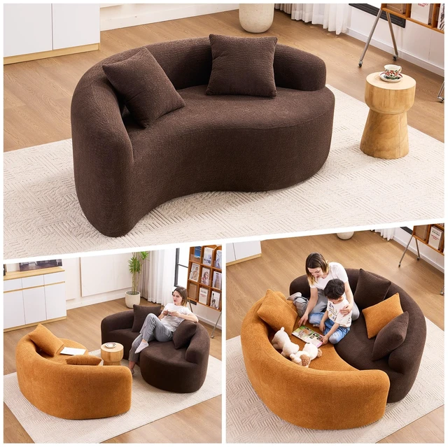 Main image of Old Sku: W2231P329732 Full Compression Sponge Loveseat, S-Curved Dual-Depth Sofa, Brown Chenille Modular for Small Spaces & Meditation, 400 lbs 66.9"L