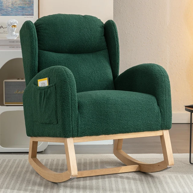 Main image of 049-Teddy Fabric Rocking Chair With Packet Wood Legs,Green