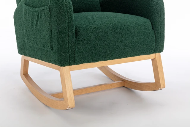 Alt view image 7 of 7 - 049-Teddy Fabric Rocking Chair With Packet Wood Legs,Green