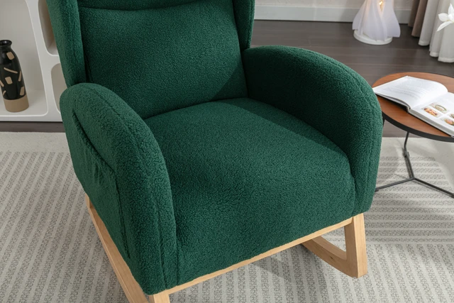 Alt view image 3 of 7 - 049-Teddy Fabric Rocking Chair With Packet Wood Legs,Green