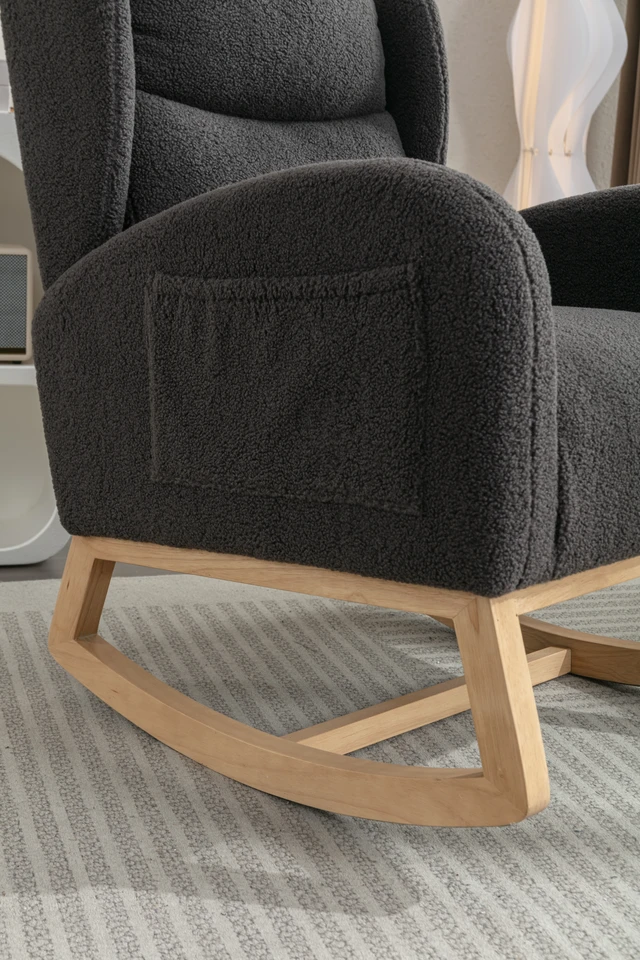 Alt view image 5 of 7 - 049-Teddy Fabric Rocking Chair With Packet Wood Legs,Dark Gray