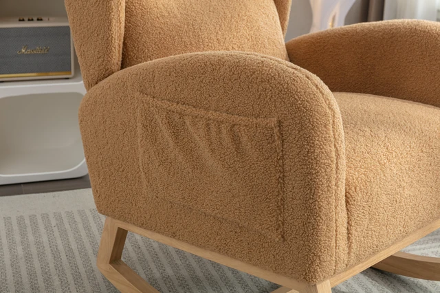 Alt view image 3 of 7 - 049-Teddy Fabric Rocking Chair With Packet Wood Legs,Khaki