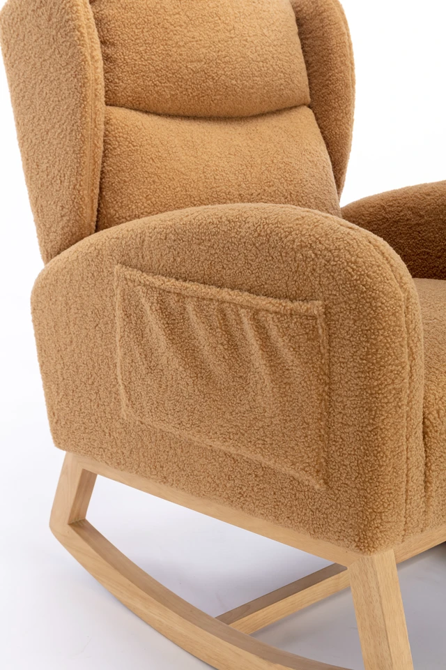 Alt view image 7 of 7 - 049-Teddy Fabric Rocking Chair With Packet Wood Legs,Khaki