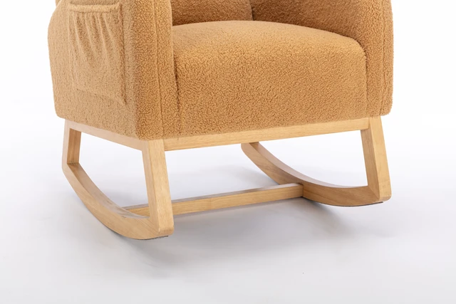 Alt view image 6 of 7 - 049-Teddy Fabric Rocking Chair With Packet Wood Legs,Khaki
