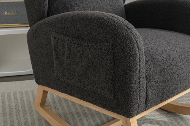 Alt view image 7 of 7 - 049-Teddy Fabric Rocking Chair With Packet Wood Legs,Dark Gray