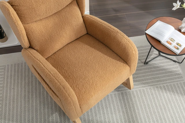 Alt view image 4 of 7 - 049-Teddy Fabric Rocking Chair With Packet Wood Legs,Khaki