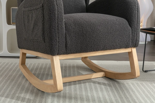Alt view image 6 of 7 - 049-Teddy Fabric Rocking Chair With Packet Wood Legs,Dark Gray
