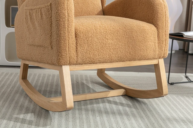 Alt view image 5 of 7 - 049-Teddy Fabric Rocking Chair With Packet Wood Legs,Khaki