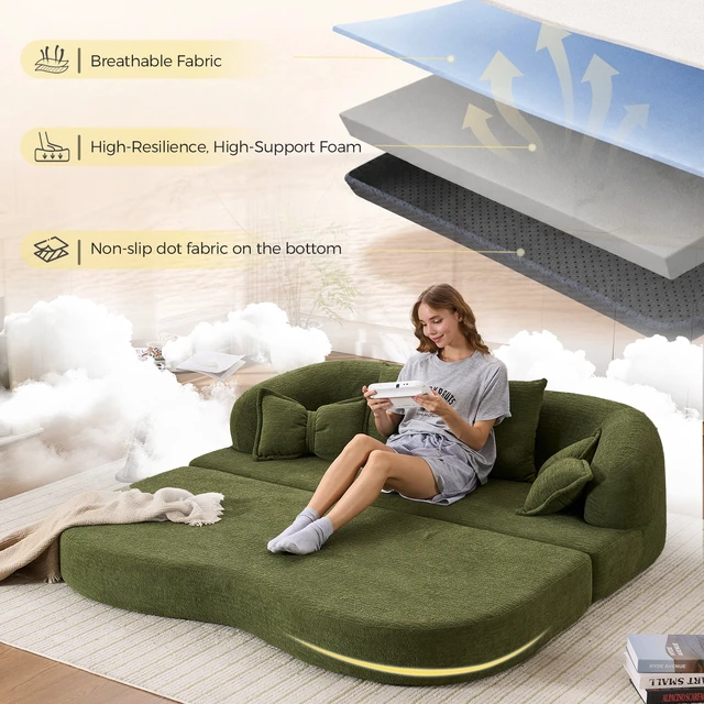Alt view image 6 of 7 - (Old sku: W2231P392102) 2-in-1 Foldable Sofa Bed,70 Inch Folding Boneless Couch Convertible Compressed Sleeper Sofabed, 4 Pillows for Living Room Apartment,Green