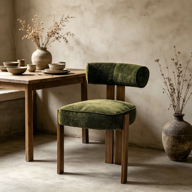 Alt view image 2 of 7 - Modern Fabric Dining Chair, Upholstered Armless Side Chair with Natural Wooden Finished Metal Frame, No Assembly Required Artistic Curved Backrest Accent Chair for Dining Room, Living Room,Kitchen,1pc