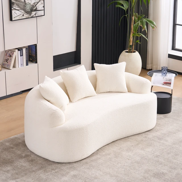 Alt view image 7 of 7 - Old Sku: W2231P261287 LY-025S Curved Loveseat White Full Compression Sponge Sofa, 30D Chenille No-Assembly Compact Sofa for Small Spaces & Apartments, 65"L, 300 lbs, 3 Pillows